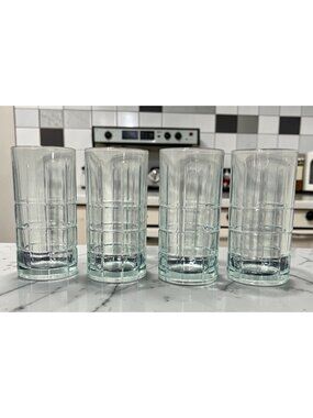 Anchor Hocking Manchester Tartan Iced Tea Highball Glasses Set Of 4 Vintage 60s